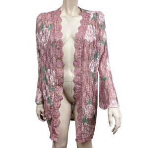 Full Circle Trends with Love Pink Lace Open Cardigan
